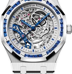 Audemars Piguet Royal Oak 41 mm Double Balance Wheel Openworked White Gold Baguette Sapphire Bezel | 15412BC.SS.1220BC.02
