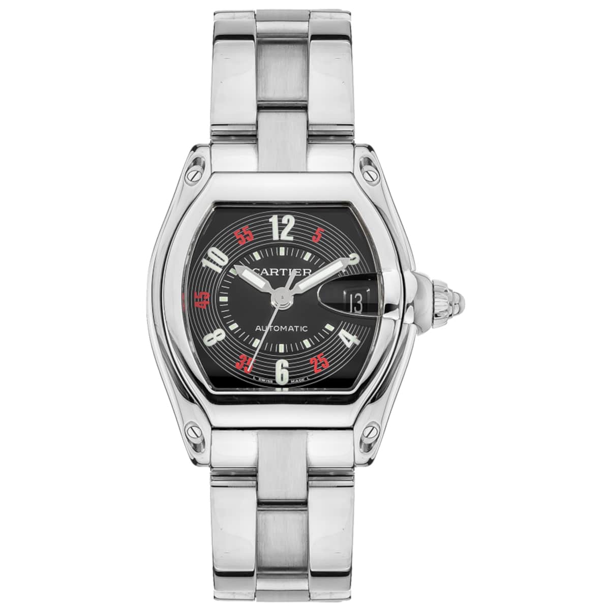 Cartier Roadster W62002V3 Black Dial Steel Bracelet Watch –...