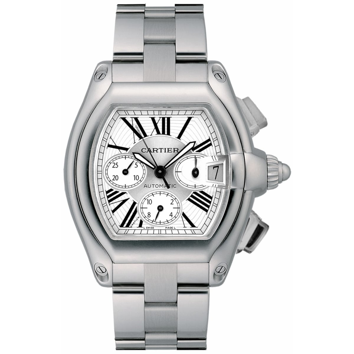 Cartier Roadster W62019X6 Silver Sunray-Effect Dial Stainless...