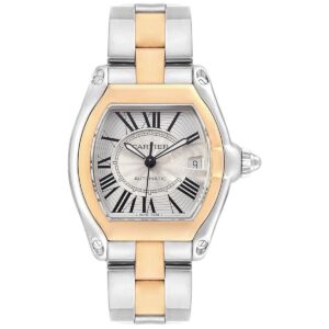 Cartier Roadster W62031Y4 Silver Sunray-Effect Dial Steel and Gold...