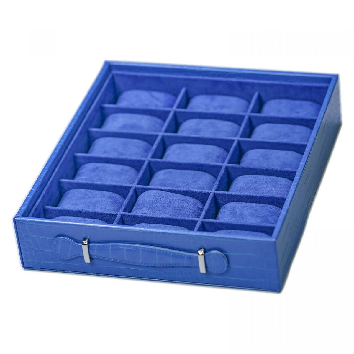 High-End 18-Piece Watch Bright Blue Box/Tray with Top Watch...