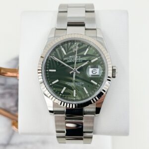 Rolex Datejust 36 White Gold/Steel Green Palm Motif Index Dial & Fluted Bezel Oyster Bracelet 126234