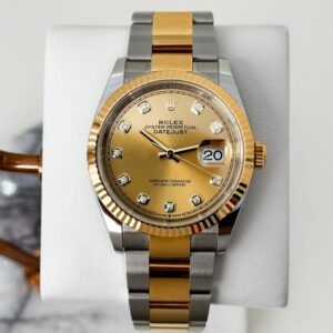 Rolex Datejust 36 Yellow Gold/Steel Champagne Diamond Dial & Fluted Bezel Oyster Bracelet 126233