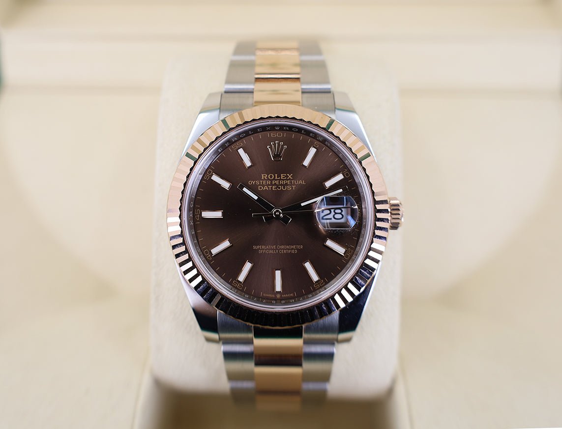 Rolex Datejust 41 Rose Gold/Steel Chocolate Index Dial Fluted Bezel Oyster Bracelet 126331 -