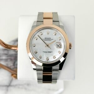 Rolex Datejust 41 Rose Gold/Steel White Mother of Pearl Diamond Dial Smooth Bezel Oyster Bracelet 126301 -