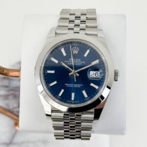 Rolex Datejust 41 Stainless Steel Blue Index Dial Smooth Bezel Jubilee Bracelet 126300 -