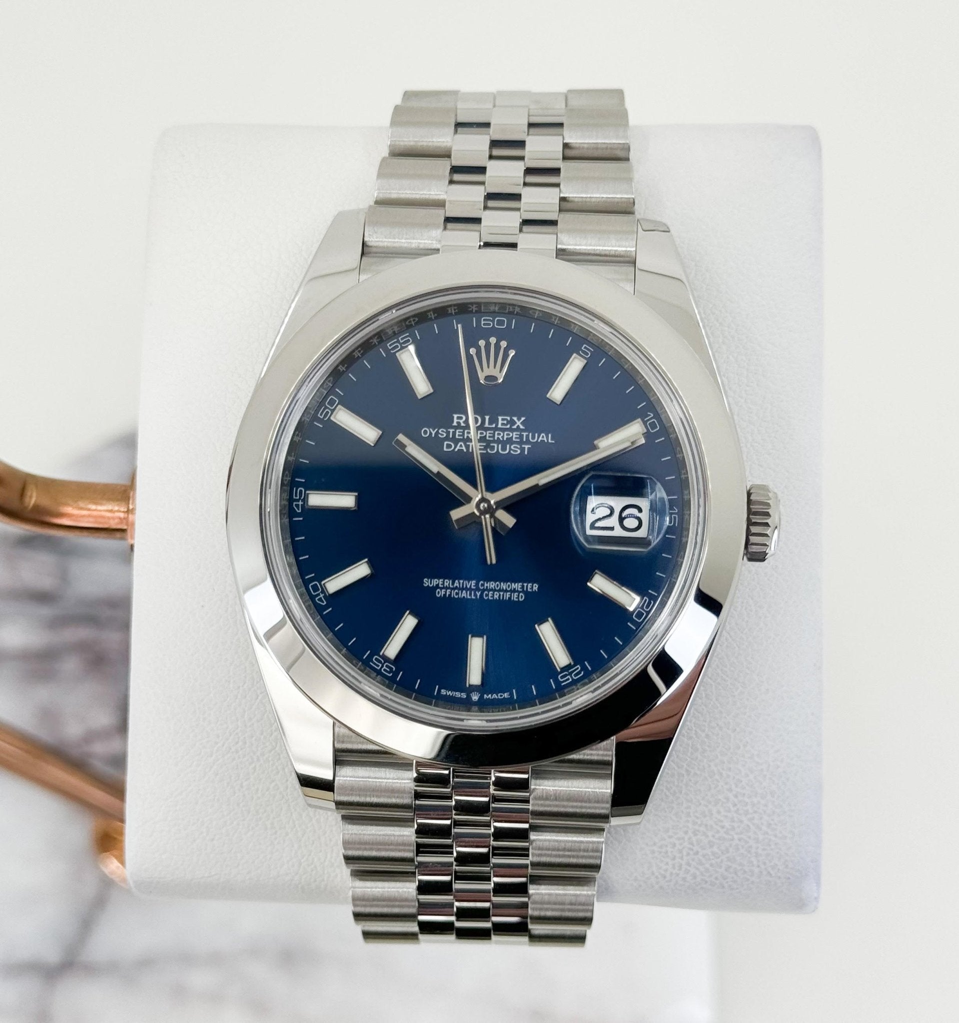 Rolex Datejust 41 Stainless Steel Blue Index Dial Smooth Bezel Jubilee Bracelet 126300 -