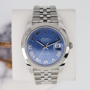 Rolex Datejust 41 Stainless Steel Blue Roman Dial Smooth Bezel Jubilee Bracelet 126300 -