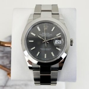 Rolex Datejust 41 Stainless Steel Dark Rhodium Index Dial Smooth Bezel Oyster Bracelet 126300 -