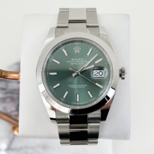 Rolex Datejust 41 Stainless Steel Mint Green Index Dial Smooth Bezel Oyster Bracelet 126300
