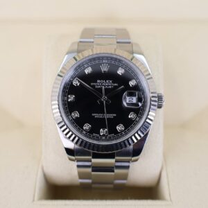 Rolex Datejust 41 White Gold/Steel Black Diamond Dial Fluted Bezel Oyster Bracelet 126334 -