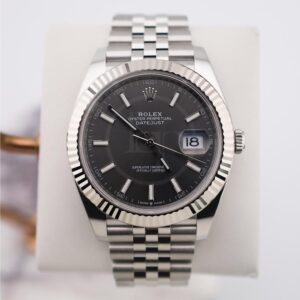 Rolex Datejust 41 White Gold/Steel Dark Rhodium Index Dial Fluted Bezel Jubilee Bracelet 126334 -