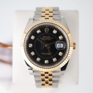 Rolex Datejust 41 Yellow Gold/Steel Black Diamond Dial Fluted Bezel Jubilee Bracelet 126333 -