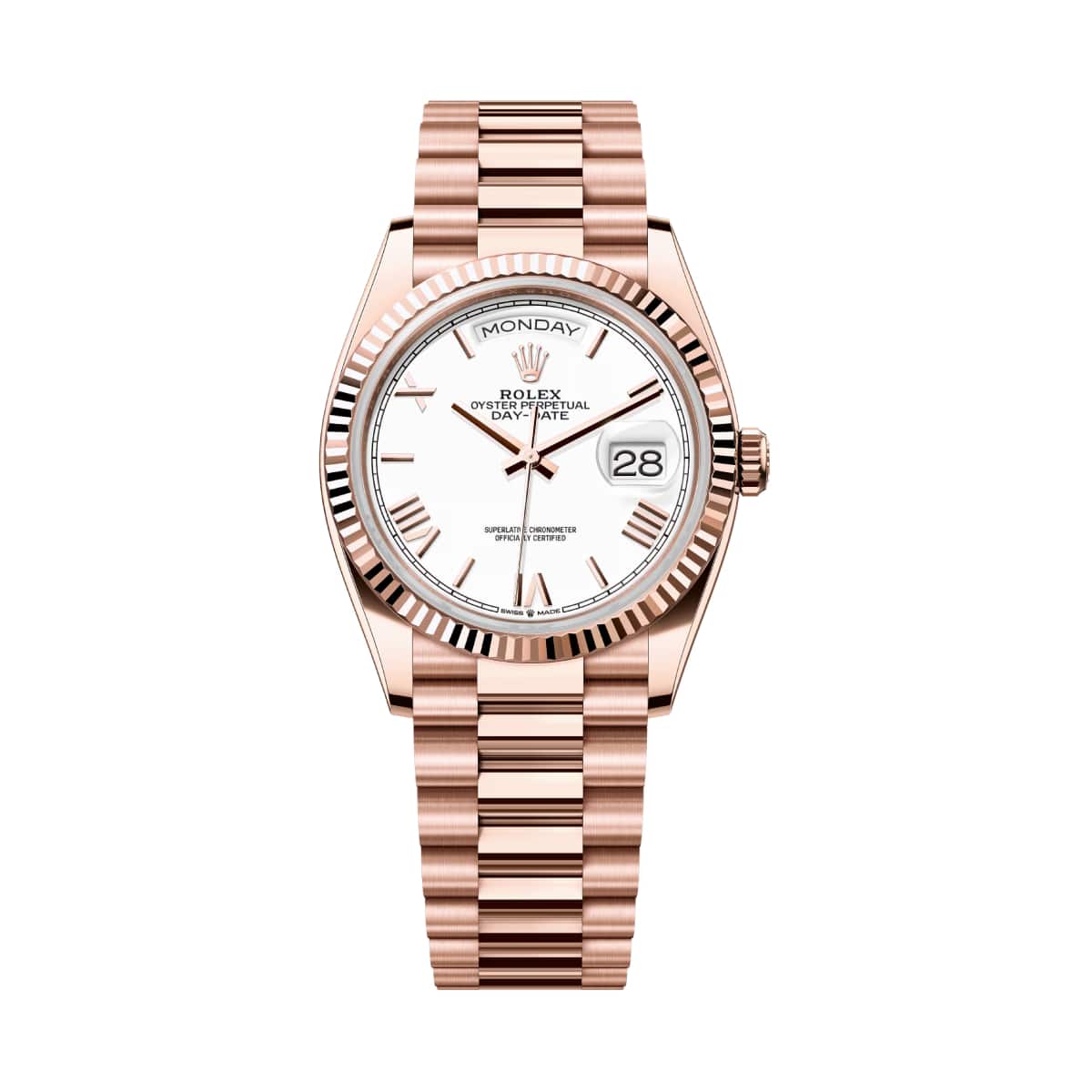 Rolex Day-Date 128235-0070 White Dial Rose Gold – Luxury Watches USA