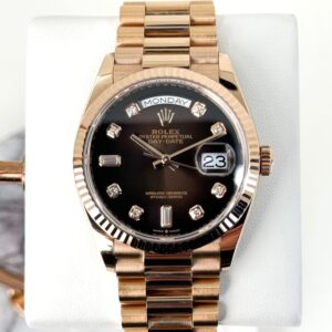 Rolex Day-Date 36 Rose Gold Brown Ombre Diamond Dial & Fluted Bezel President Bracelet 128235