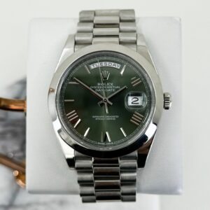 Rolex Day-Date 40 Platinum Olive Green Roman Dial & Smooth Bezel President Bracelet 228206 -
