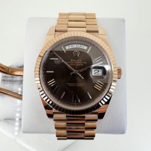 Rolex Day-Date 40 Rose Gold Chocolate Roman Dial & Fluted Bezel President Bracelet 228235 -