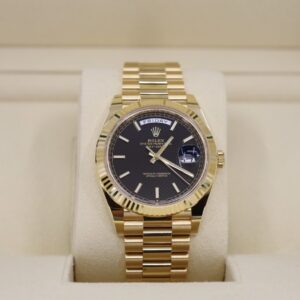 Rolex Day-Date 40 Yellow Gold Black Diagonal Motif Index Dial & Fluted Bezel President Bracelet 228238 -