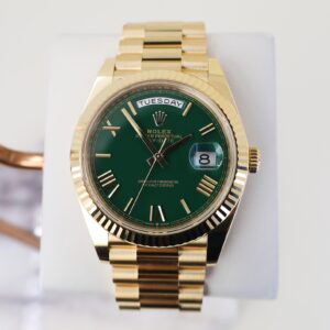 Rolex Day-Date 40 Yellow Gold Watch - Fluted Bezel - Green Roman Dial - President Bracelet - 228238 grrp