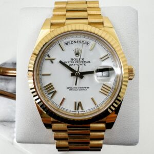 Rolex Day-Date 40 Yellow Gold White Roman Dial & Fluted Bezel President Bracelet 228238 -
