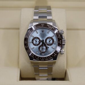 Rolex Daytona Platinum Ice Blue Index Dial Chestnut Brown Ceramic Bezel Oyster Bracelet 116506