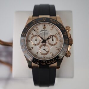 Rolex Daytona Rose Gold Ivory Index Dial Ceramic Bezel Oysterflex Rubber Bracelet 116515LN