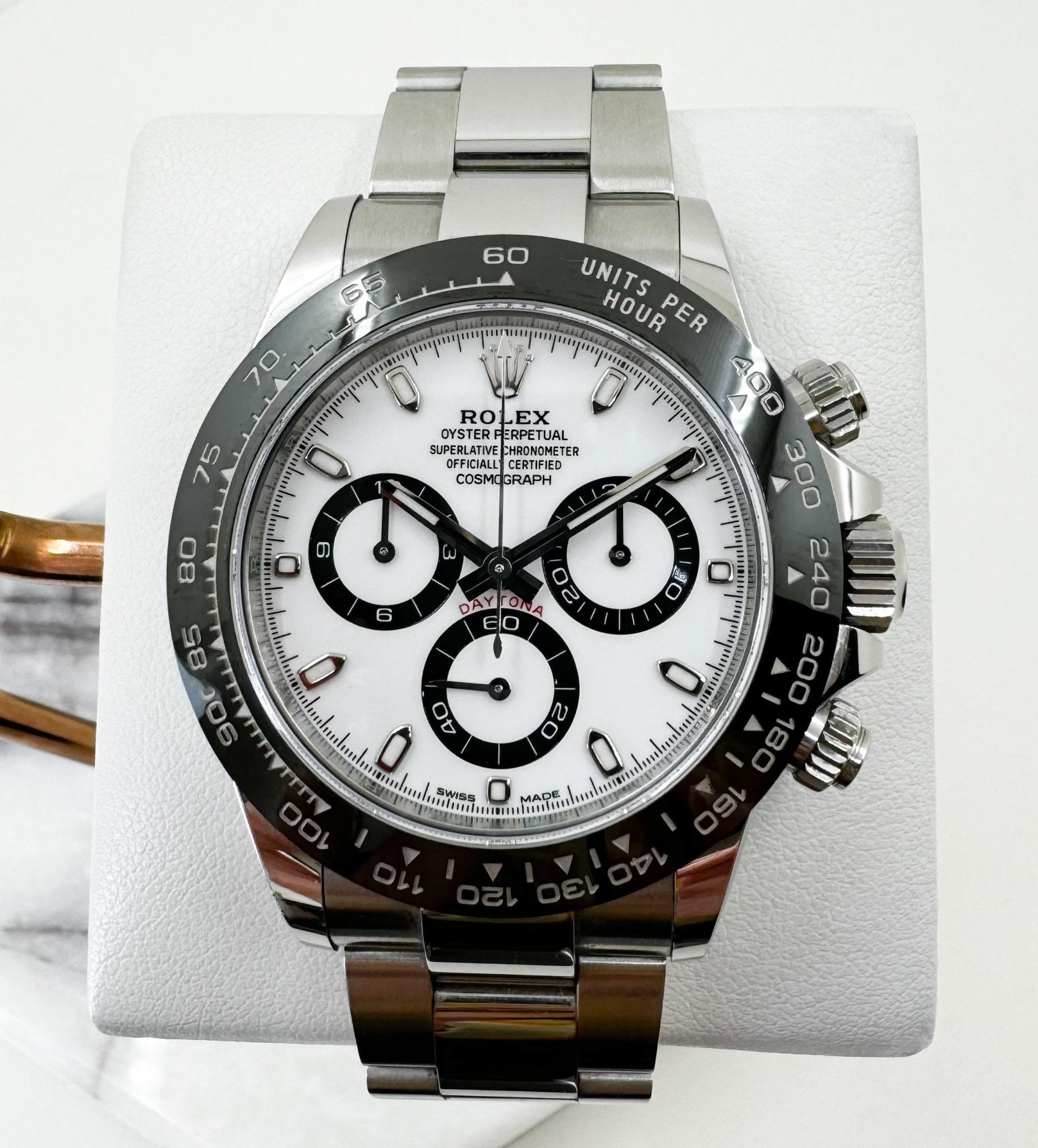 Rolex Daytona Stainless Steel White Index Dial Ceramic Bezel Oyster Bracelet 116500LN