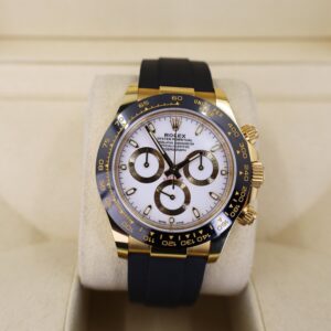 Rolex Daytona Yellow Gold White Index Dial Ceramic Bezel Oysterflex Rubber Bracelet 116518LN