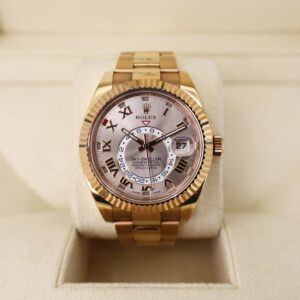Rolex Everose Gold Sky-Dweller Watch - Sundust Sunray Roman Dial - Oyster Bracelet - 326935 su