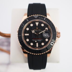 Rolex Everose Gold Yacht-Master 40 Watch - Black Dial - Oysterflex Strap - 126655 bk