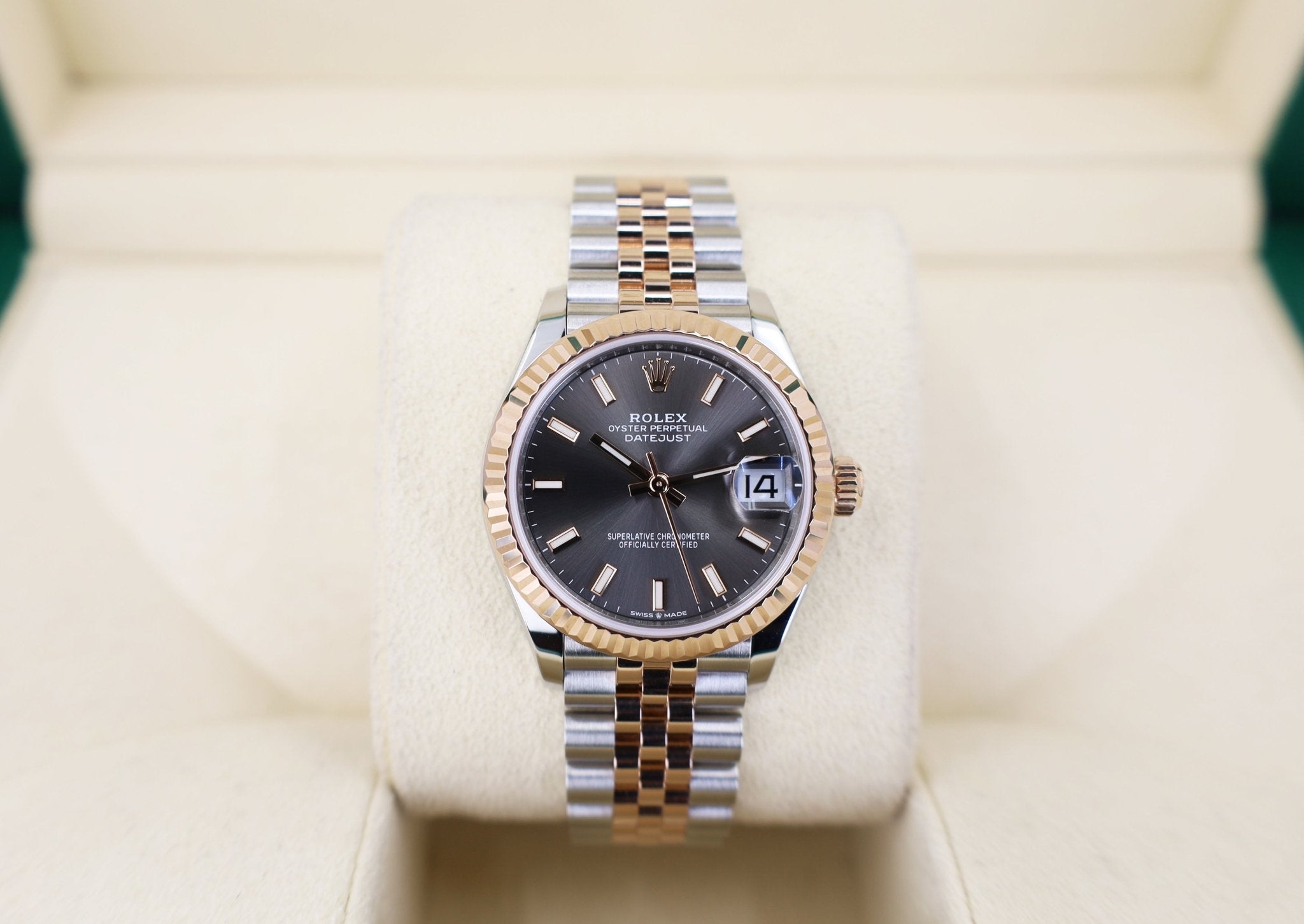 Rolex Lady-Datejust 31 Rose Gold/Steel Rhodium Index Dial & Fluted Bezel Jubilee Bracelet 278271
