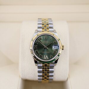Rolex Lady-Datejust 31 Yellow Gold/Steel Olive Green Roman Diamond VI Dial & Fluted Bezel Jubilee Bracelet 278273